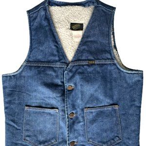 Vintage Maverick Automaticks Denim Sherpa Lined Vest Men M Made in USA Workwear